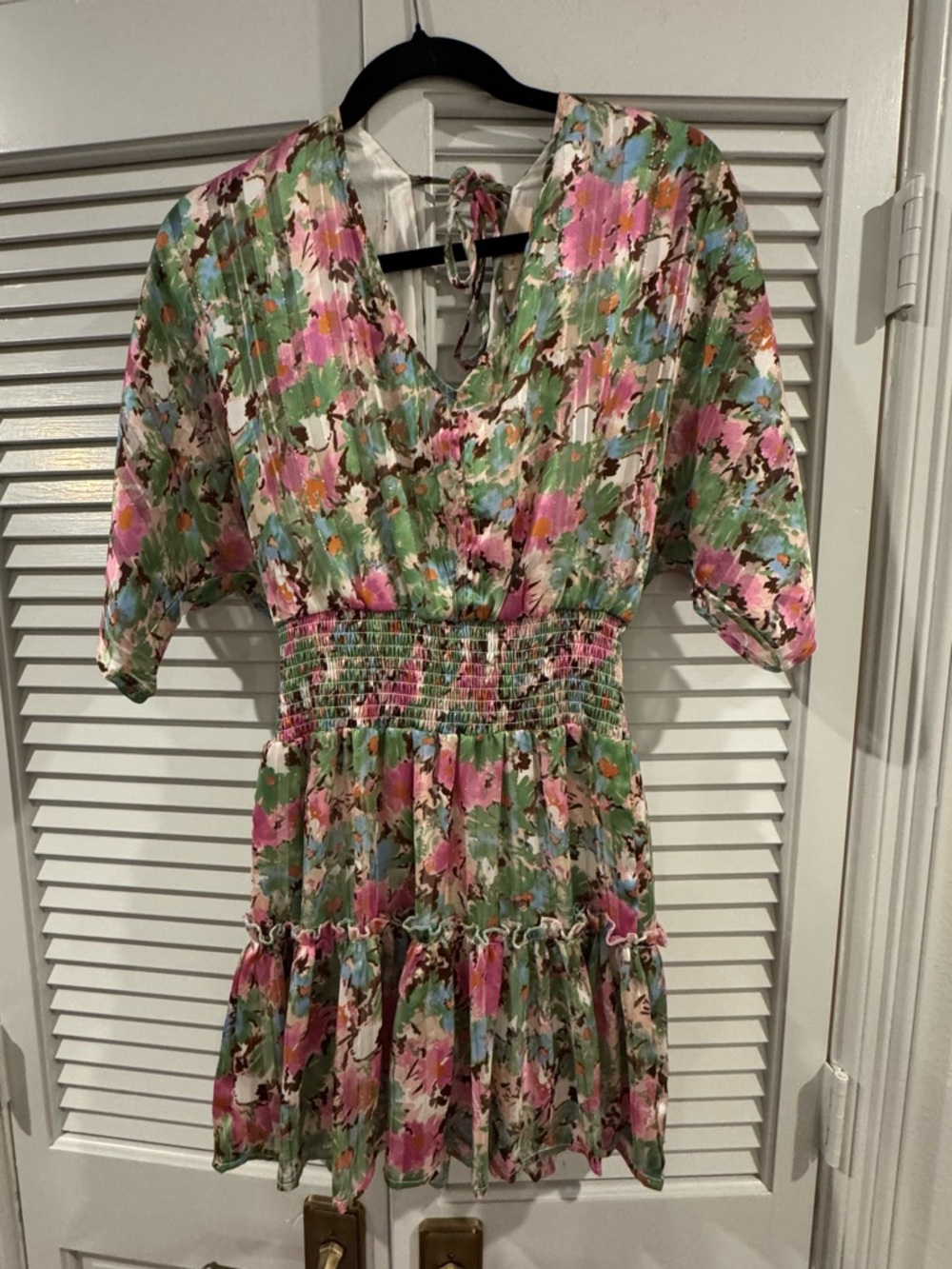 Franco Sarto Floral Smocked Mini Dress - Pink, Green & Blue